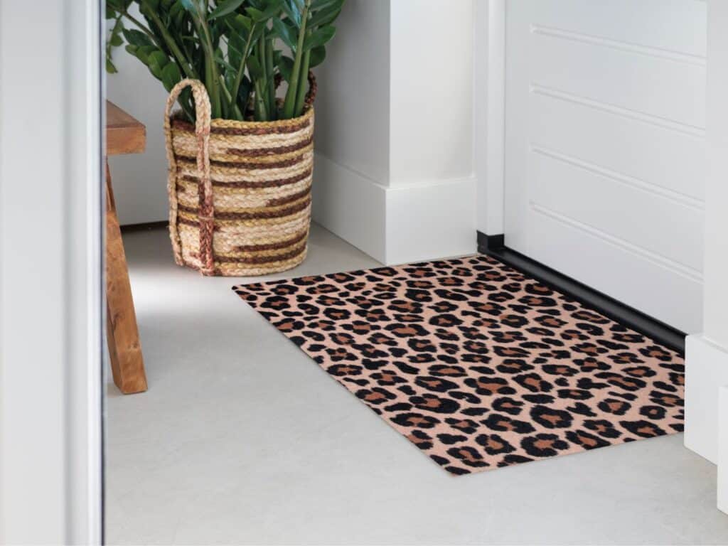 Photo of Mattigo Pretty Panther Print Beige doormat at a front door