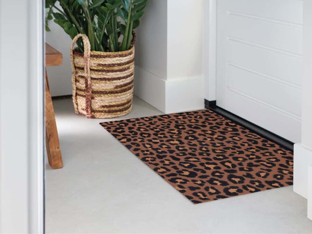 Photo of Mattigo Pretty Panther Print Brown doormat at a front door
