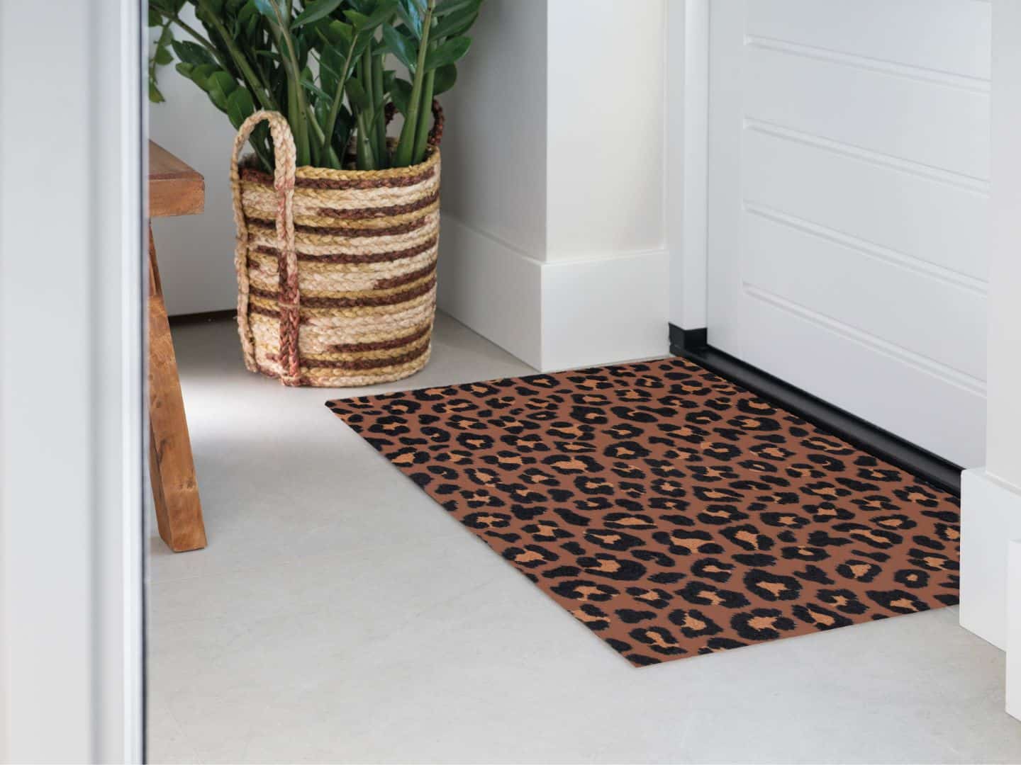 Photo of Mattigo Pretty Panther Print Brown doormat at a front door