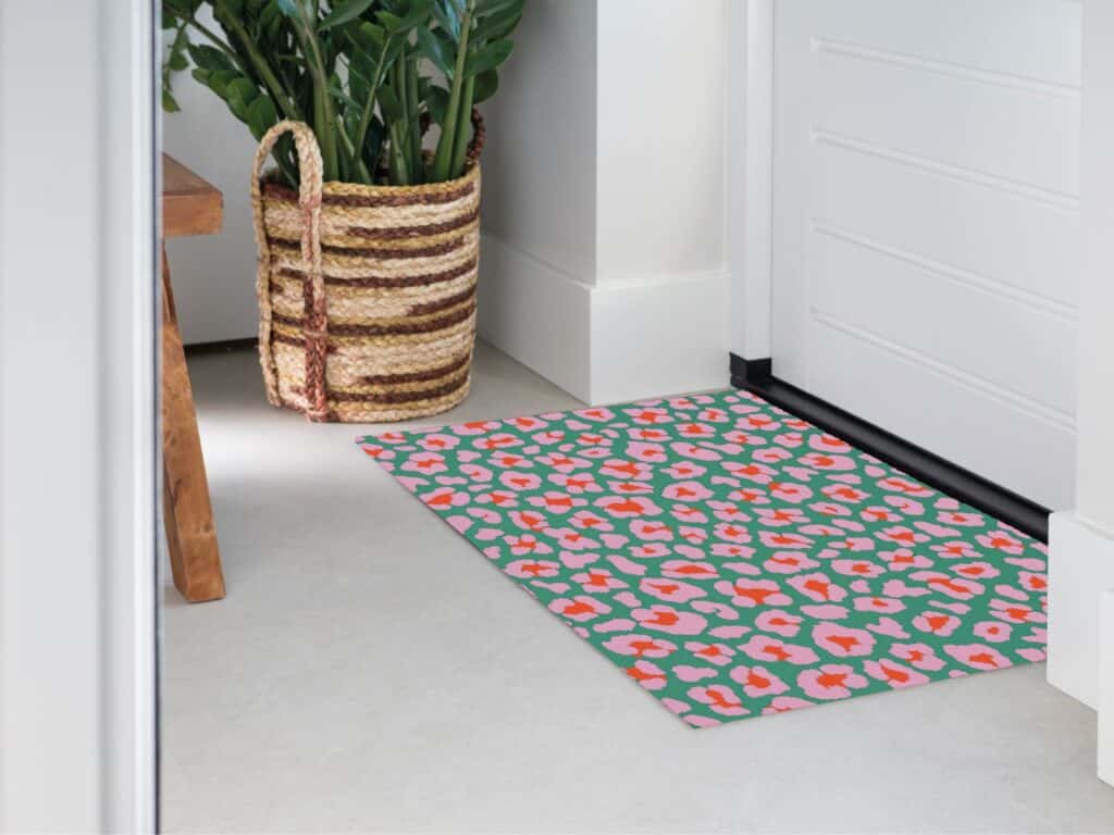 Photo of Mattigo Pretty Panther Print Green doormat at a front door
