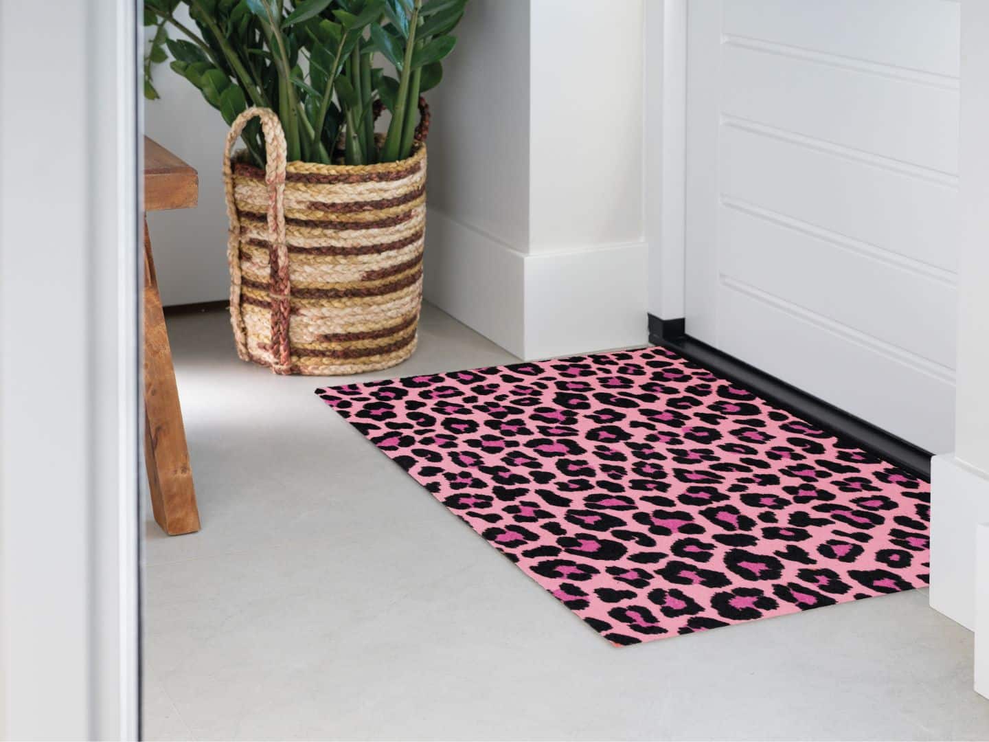 Photo of Mattigo Pretty Panther Print Light Pink at a front door